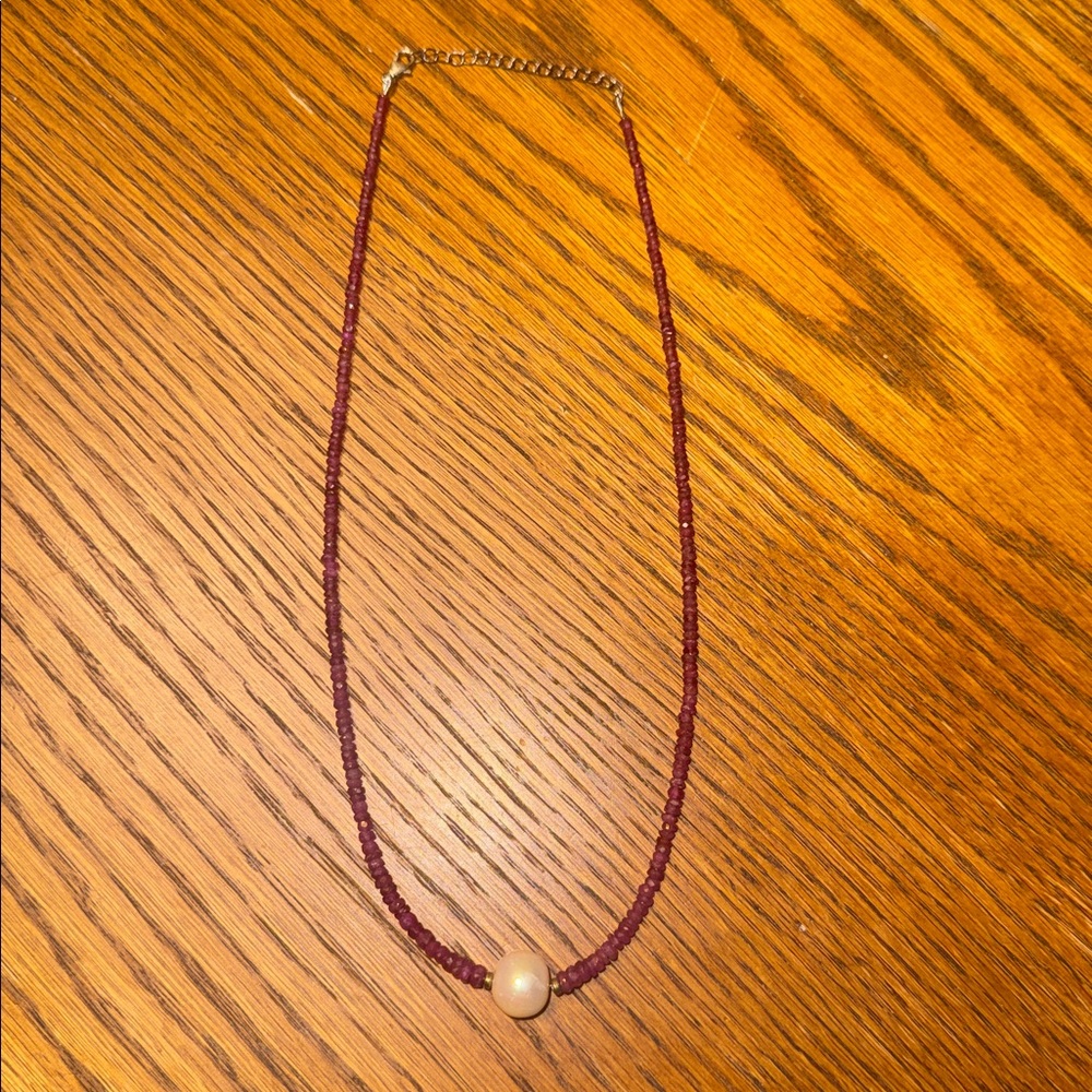 Jewelry Television Like new Ruby and pearl necklace 18 chain and 4.5 inch charm